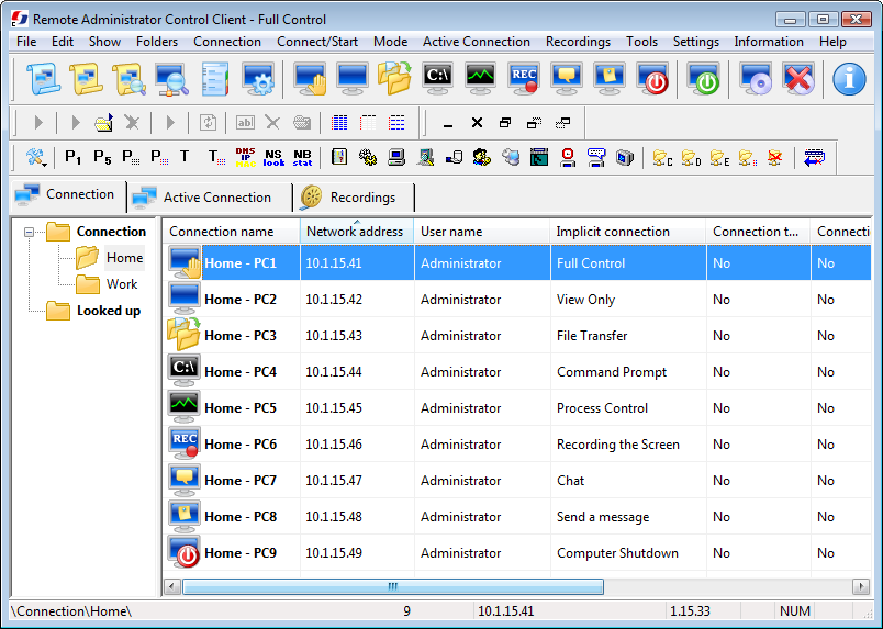 Screenshot of Remote Administrator Control Client