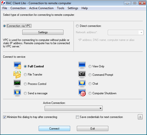 Screenshot of Remote Administrator Control Client Lite 3.5.0