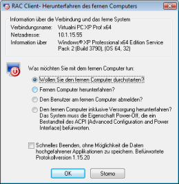 Fernes Herunterfahren des Computers. RAC  Remote Desktop, Fernwartung, Fernzugriff und Remote Support.