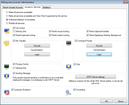 Individual setting of a user access to individual services. RAC - Remote Desktop, Remote Access, Remote Support, Service Desk, Remote Administration.