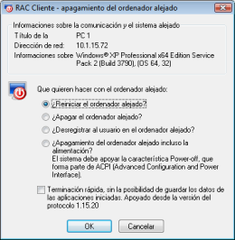 Apagamiento alejado del ordenador. RAC - Software para el control remoto del PC y de la administracin alejada.