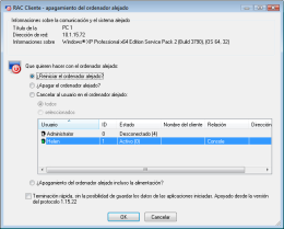 Apagamiento alejado del ordenador con el sistema operacional Windows®. RAC - Software para el control remoto del PC y de la administracin alejada.